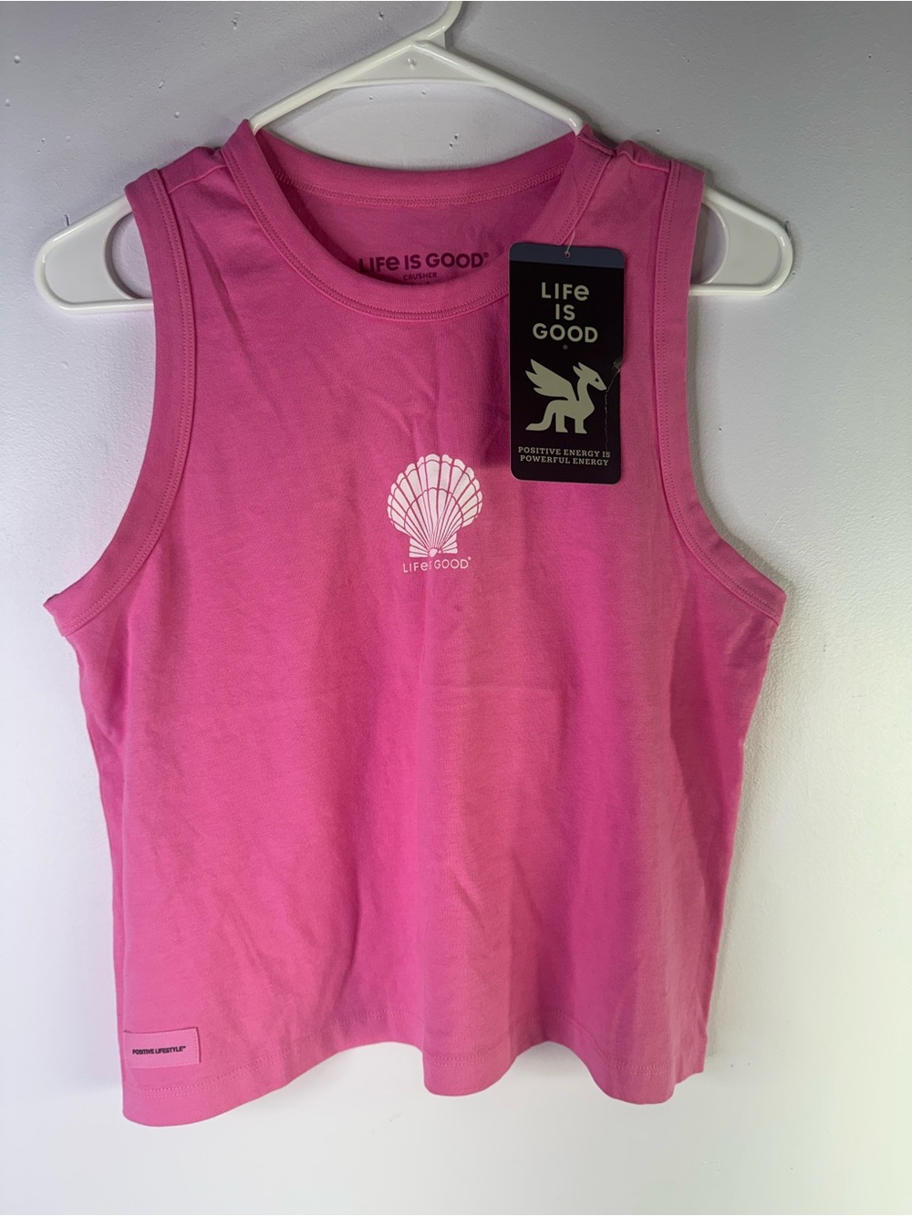 Life is Good Women's Simple Seashell Crusher Boxy Tank in pink medium